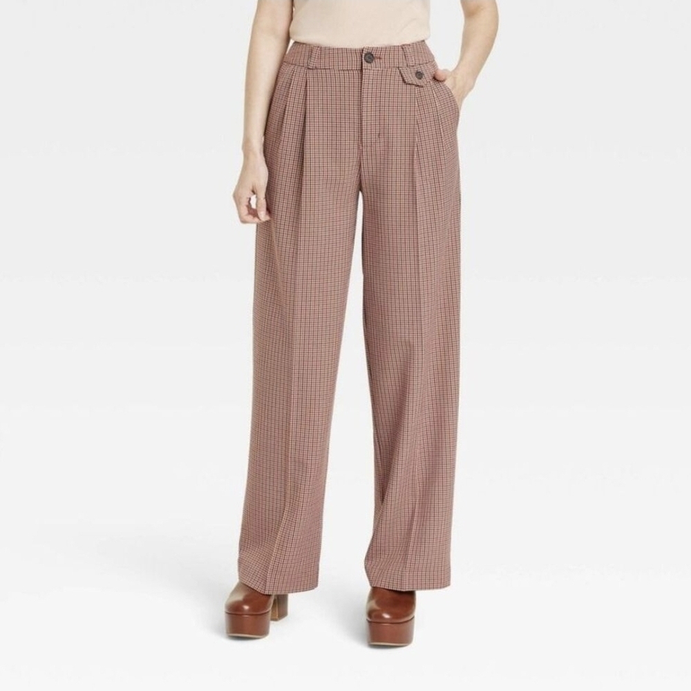a new day Women's Plaid Wide-Leg Pants - Brown